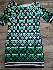 NWT - Retails $118 - Size 8 Medium - Eliza J Green Blue Geometric Shift Dress