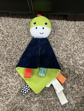 Bright Starts Taggies Dinosaur Lovey Security Blanket Blue Green Rattle Rare HTF