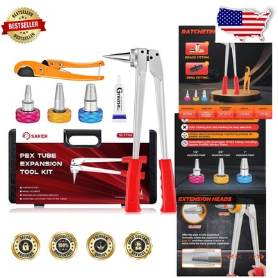 Lightweight PEX Expander Set with Eco-Friendly Lubricant & 3 Expansion Heads