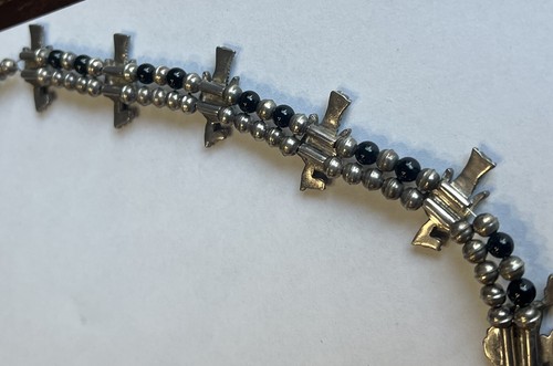 Collana nativi americani argento sterling peyote uccellino d'acqua intarsiato fiori di zucca - Foto 13 di 13
