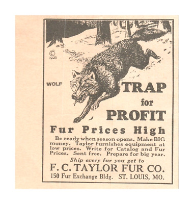 Print Ad 1936 FC Taylor Fur Co Trap for Profit St Louis MO Wolf Free Catalog