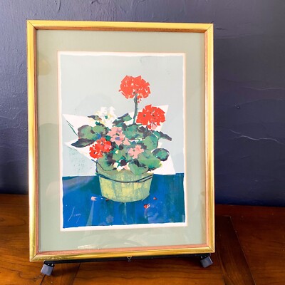 Vtg Lithograph Print Geraniums Nantucket Artist Andrew Shunney 19 x 15 COA Art