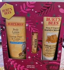 BURT'S BEES Honey Pot 3 Pc Gift Set NEW Lotion,Grapeseed Hand Cream,Lip Balm J 