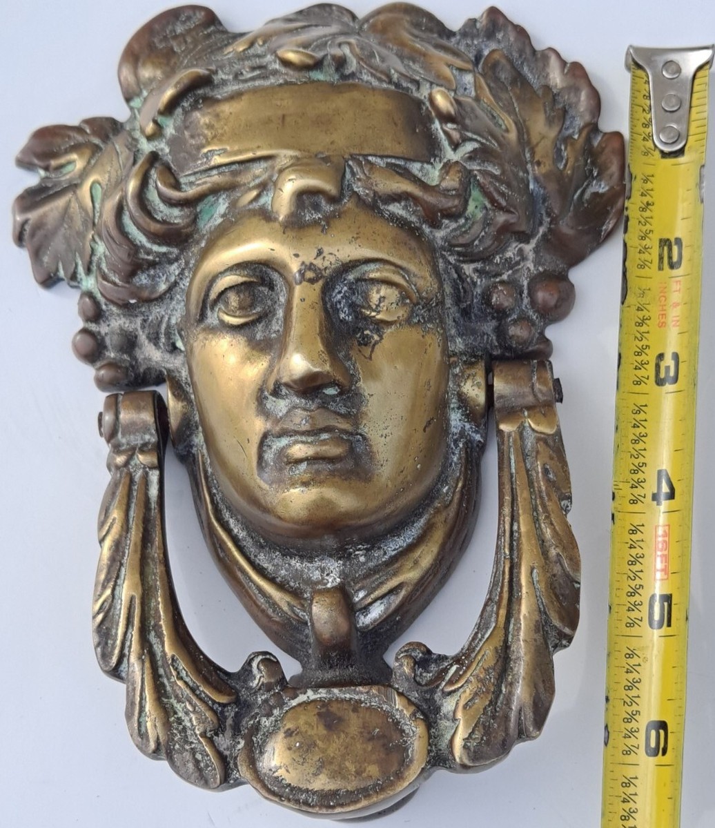Vintage Antique Bronze Grecian Goddess door Knocker Regency