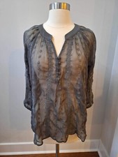 Olive & Oak Gray Blouse 3/4 Sleeve Semi Sheer Embroidered Boho Festival Size M