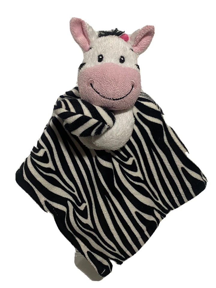 Little Miracles Zebra Security Blanket Lovey Black White Stripes Pink Plush Toy - Image 4 of 4
