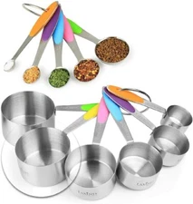11 Piece Measuring Set Sturdy Stainless Steel Stackable 6 Measuring cups 5 spoon