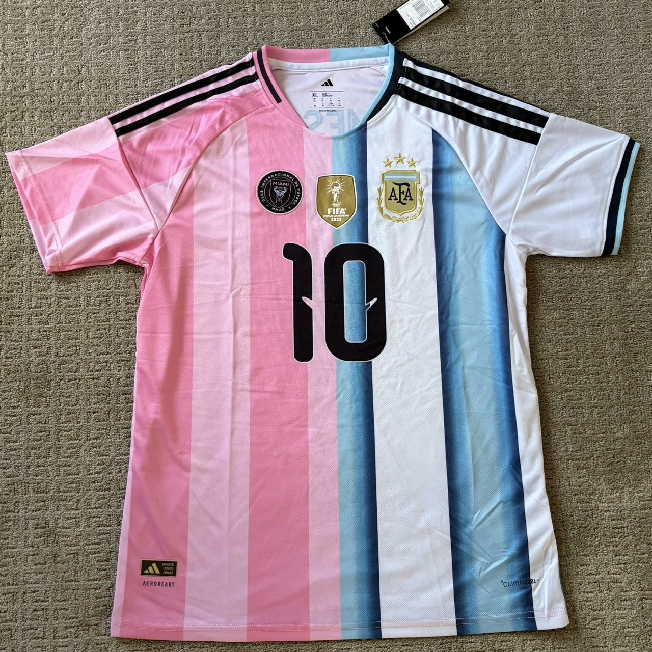 adidas Argentina Lionel Messi #10 Soccer Jersey M Pink White Blue