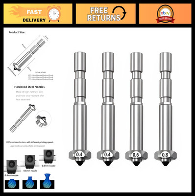 High Flow Hot End Nozzle Set 0.4/0.6/0.8MM, Quick Swap Hardened Steel for 3D Pri