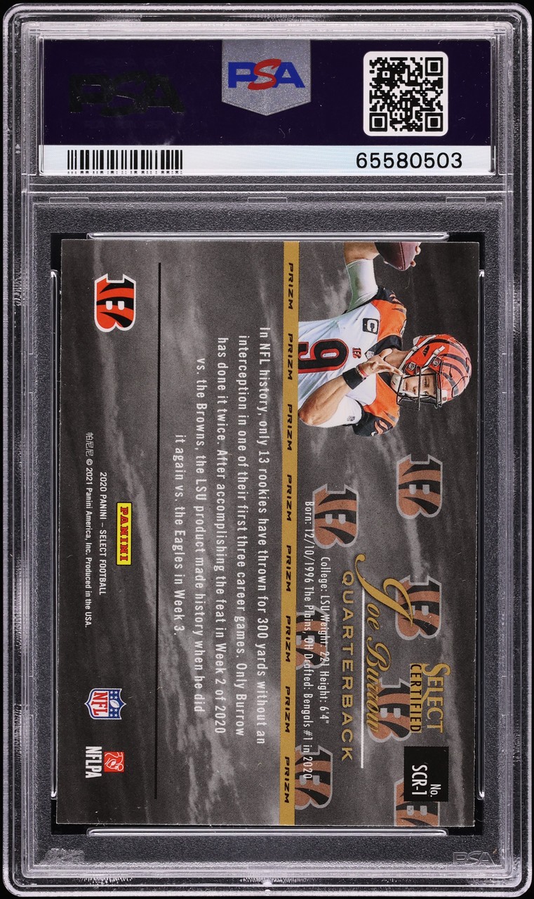 2020 Select Certified Prizm Joe Burrow ROOKIE #SCR1 PSA 10 GEM MINT view 2