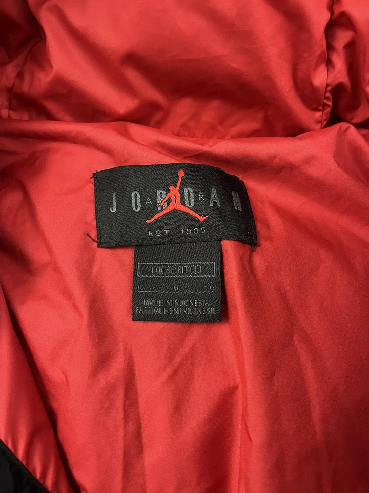 Jordan Jacket Mens Large Black Red Hooded Puffer Loose Fit Insulated Winter - Image 3 of 4