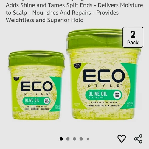 Eco Style Olive Oil Hair Gel Max Hold Alcohol-Free 2 1 Pack 8oz