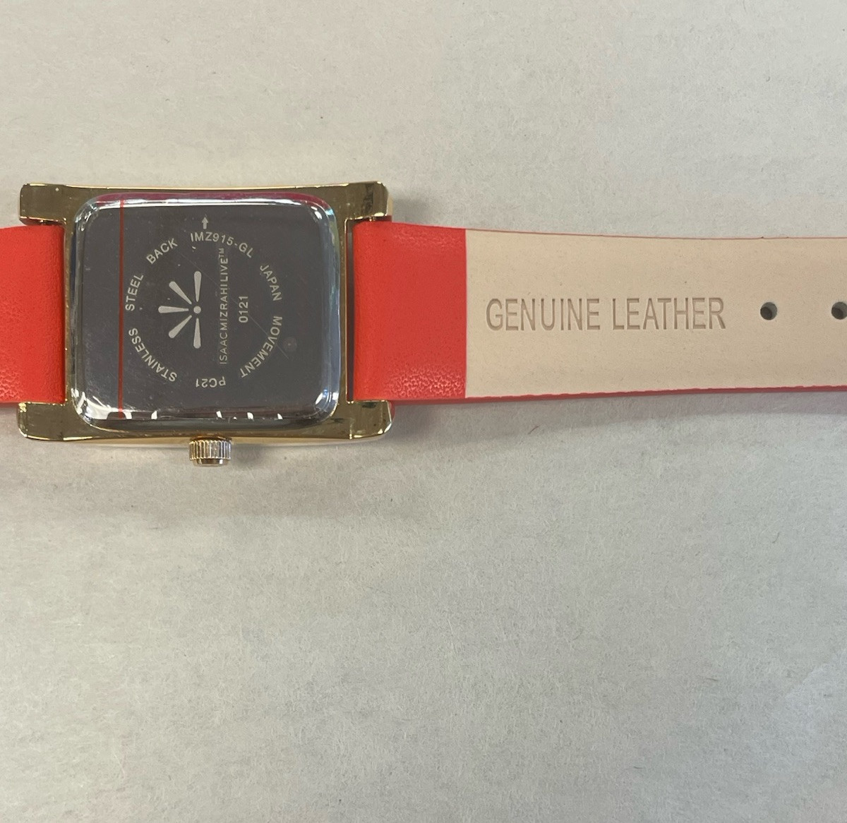 NWT Isaac Mizrahi Gold Rectangular Watch Red Strap Isaac Mizrahi Live! Rectangular Dial Metal Expansion Watch  main image 4
