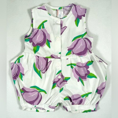 VINTAGE Toddler Girl Floral Bubble Romper 3T Purple Tulip Button Front Heirloom