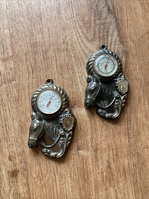 Vintage Cast Metal/Copper Horse Thermometer Nebraska  4 1/2  Set Of 2