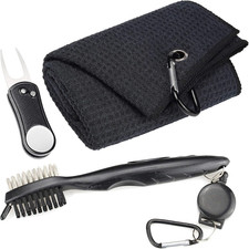 Microfiber Waffle Pattern Golf Towel  Club Groove Cleaner Brush  Foldable Divo