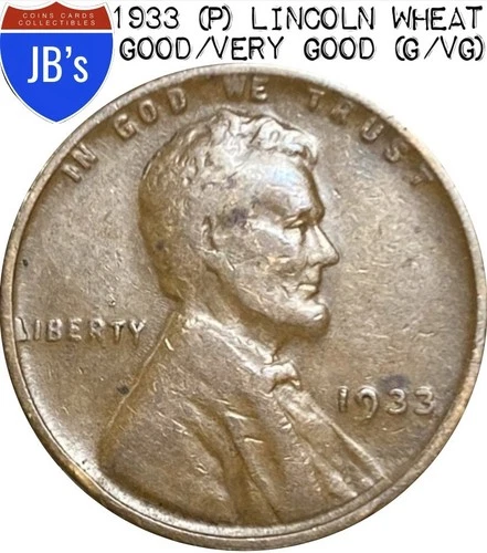 1933 (P) Lincoln Wheat Cent Penny 1c - Circulated Good/Very Good (G/VG)