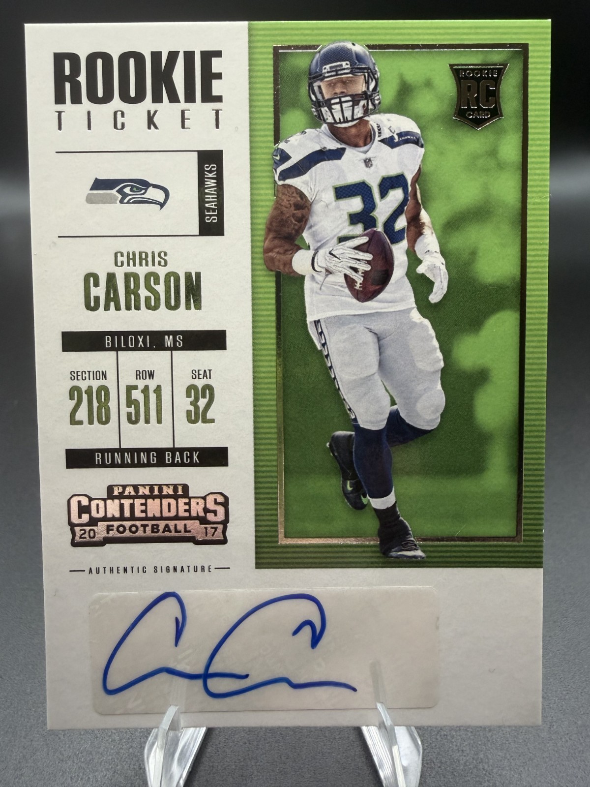 2017 Panini Contenders - Rookie Ticket Chris Carson #187 (AU, RC)