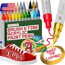 24 Acrylic Paint Markers - Paint Pens Dual Tip Brush + Fine Ideal for Calligraph