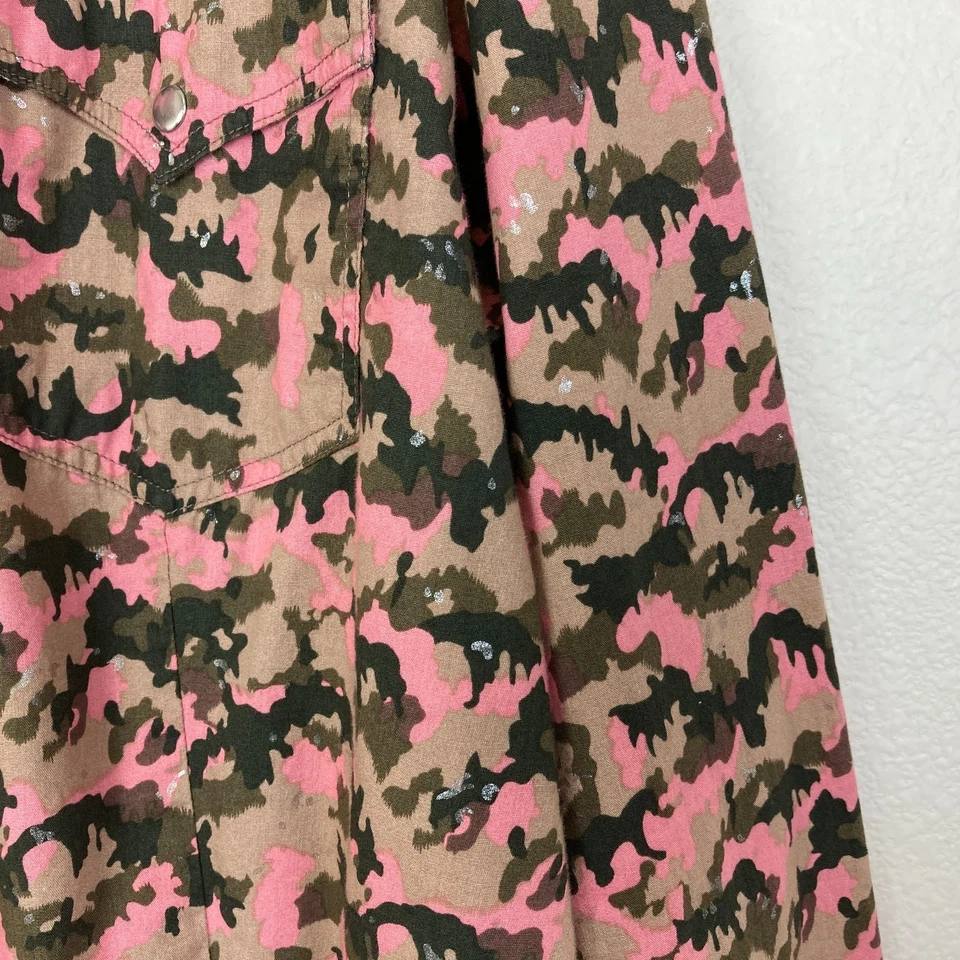 Camisa ocidental feminina Roper tamanho 2X rosa bronzeado tom prata encaixe frontal e bolsos - Imagem 3 de 4