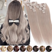 8pcs Clip In Hair Extensions 100 Real Human Hair Extensions Weft Blonde Grey US