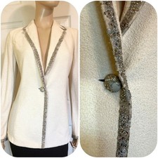 Nice St John Boucle Cream  Silvery Trim Evening Jacket sz 12