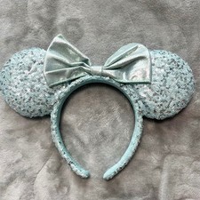 Disney Parks Frozen Arendelle Aqua Blue Sequin Minnie Mouse Ear Headband Gifts