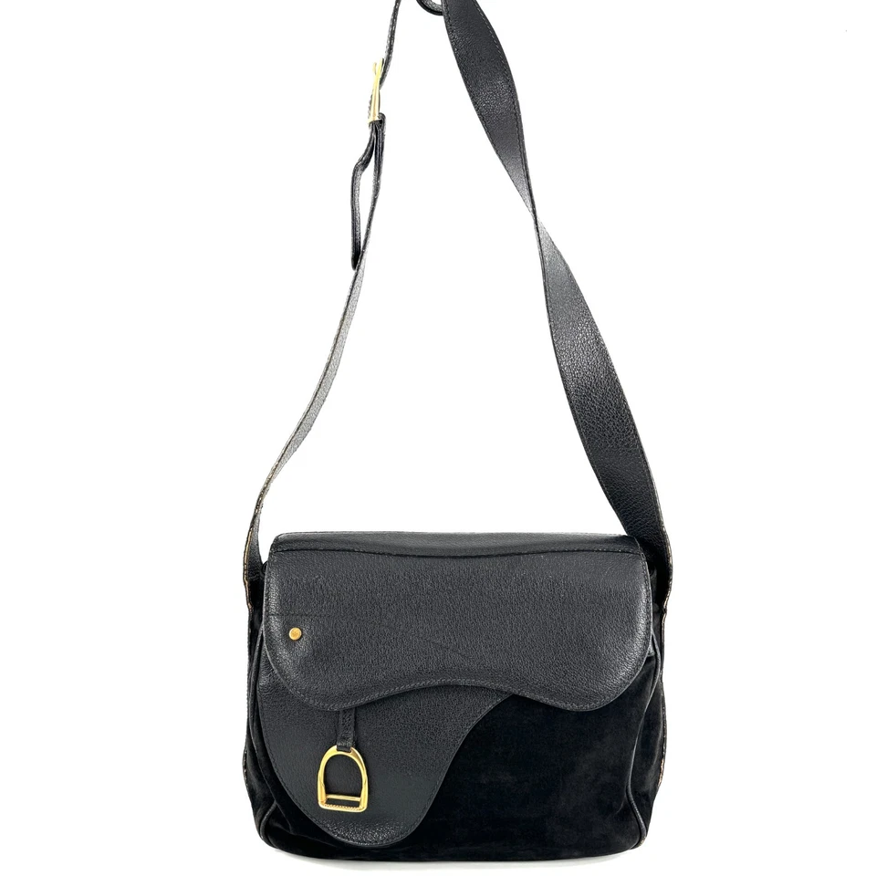 Vintage GUCCI Women's Saddle Shoulder Bag Black Suede Leather Made in Italy - Image 4 of 4