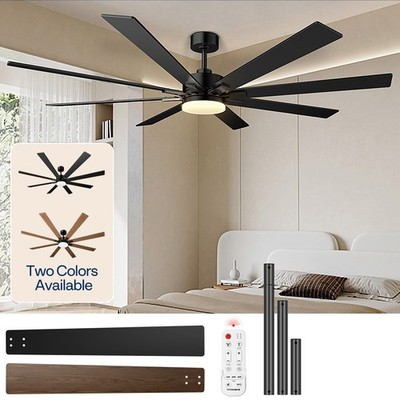 72'' Ceiling Fan with Light Remote Quiet DC Motor 6 Speed Large Room Black Timer