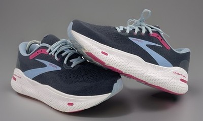 Brooks Ghost Max Womens 9.5 2E Extra Wide Running Walking Shoes Navy Pink