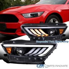 Pearl Black Fits 2015-2017 Mustang HID/Xenon Projector Headlights Sequential LED