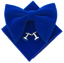 Mens Pre-Tied Oversized Bow Tie Tuxedo Velvet Bowtie Cufflinks Hankie Combo S...