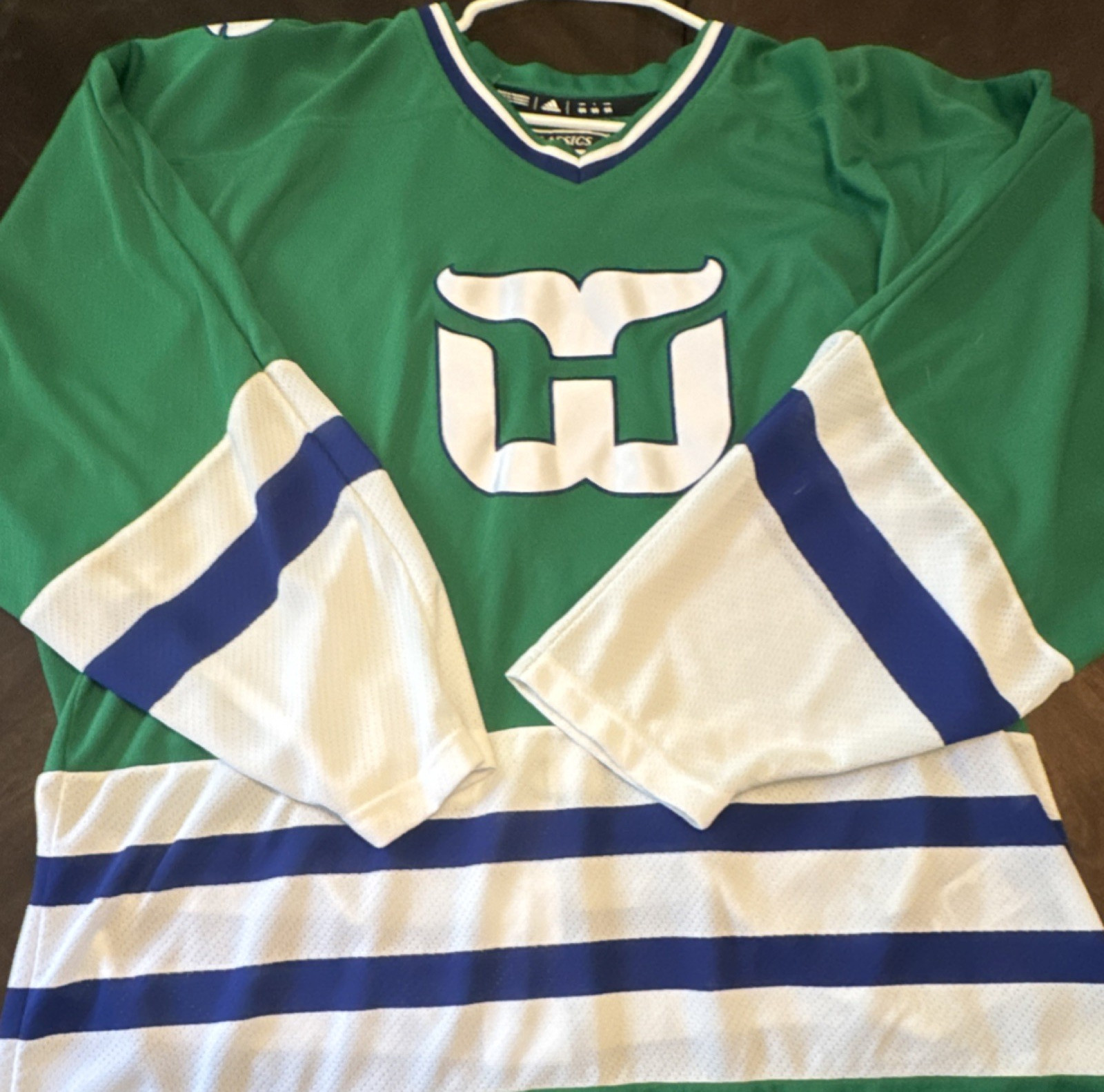 adidas Hartford Whalers Team Classics NHL Hockey Jersey Green White Blue Size 56
