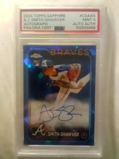2024 Topps Chrome Aj Smith Shawver SAPPHIRE On Card Rookie Auto #/199 PSA 9