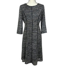 Adrianna Papell Women's Dress 8 Blue Black Textured 3/4 Sleeve A-Line Workwear
