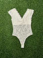 Just Polly Women  s White Lace Bodysuit Tagged Women  s Large