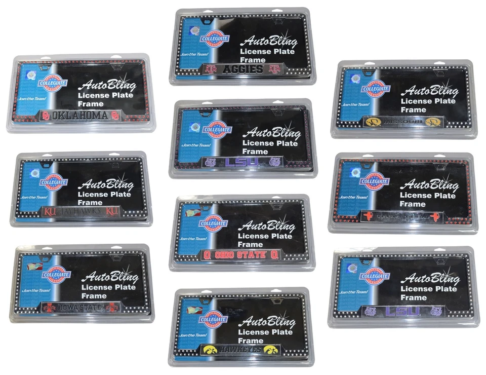 NCAA School Team Logo Jeweled Bling License Plate Frame Auto Car Truck NIP