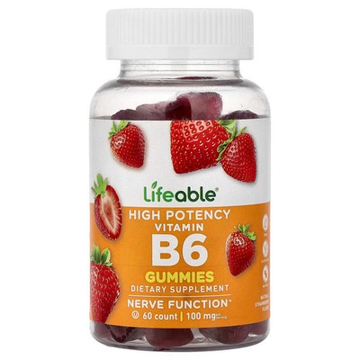 Vitamin B6 Gummies, High Potency, Natural Strawberry, 60 Gummies (50 mg per