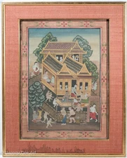 Stunning Thai Painting of Busy Village Vintage / Antique, Extremely Beautiful! 2