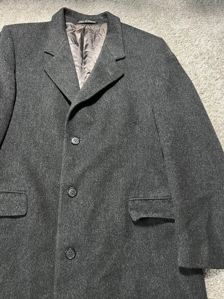 Vintage Club Room Wool Overcoat Mens Size 44 Grey Charcoal Made in England - Image 2 of 4