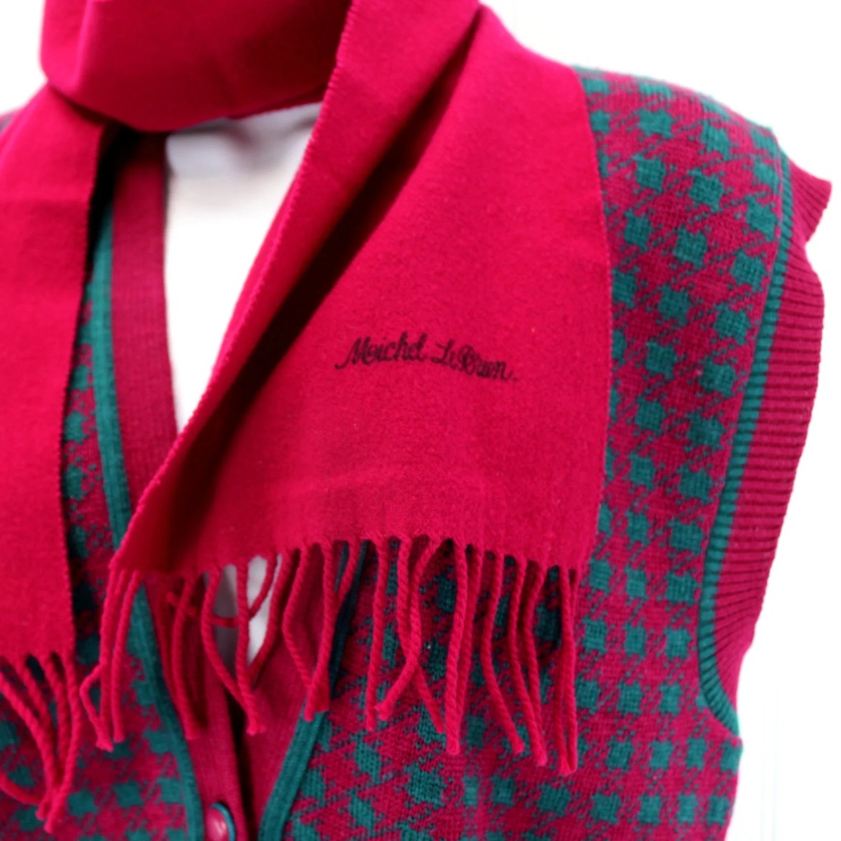 Pendleton Vtg Wool Sweater Vest Fuchsia Teal Womens LeBrun Scarf View 2
