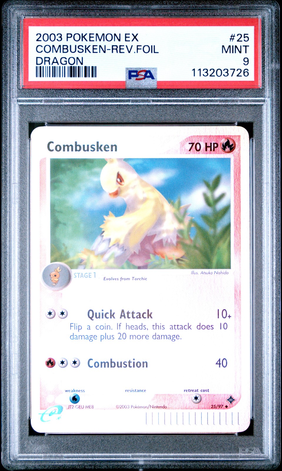 2003 POKEMON EX DRAGON #25 COMBUSKEN-REVERSE FOIL PSA 9