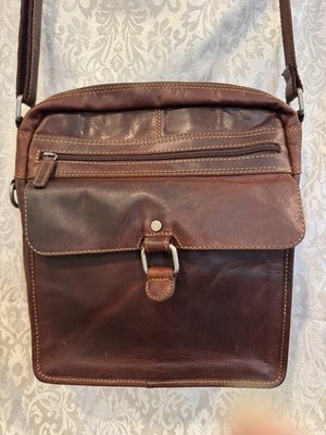 Jack Georges Brown Leather Messenger Bag Adjustable Strap Pockets