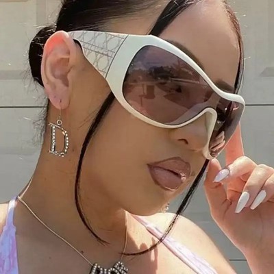 Shield Frame Sunglasses UV400 One Piece Lens Oversized Women's Glasses