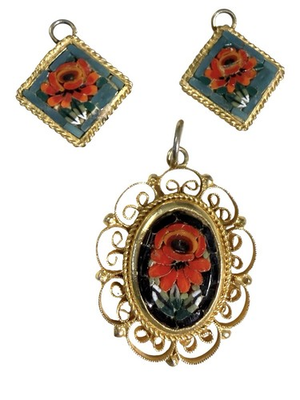 #ad #ad Vintage Italian Micro Mosaic Jewelry Lot Pendants 2 Small 1 Large Poppy Flowers $49.00