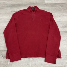 Polo Ralph Lauren Solid Red Estate Rib 1/4 Zip Pullover Sweater Mens Medium
