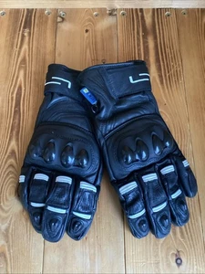 Lindstrands Backa Men's Waterproof Leather Motorcycle Gloves Black/White 12/2XL
