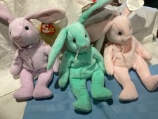 3 Ty Beanies Easter Bunnies Pink,Green,Lavender