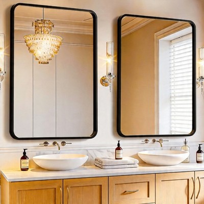 USHOWER 2-Pack Black Bathroom Mirrors 22x30'' Metal Frame Rectangle Vanity Mirror