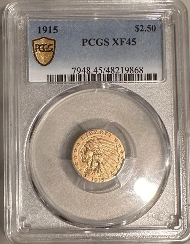 1915 Indian Head Quarter Eagle $2.50 Gold Coin, PCGS Graded AU50+